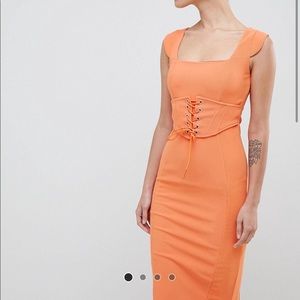 Midi body con dress in orange